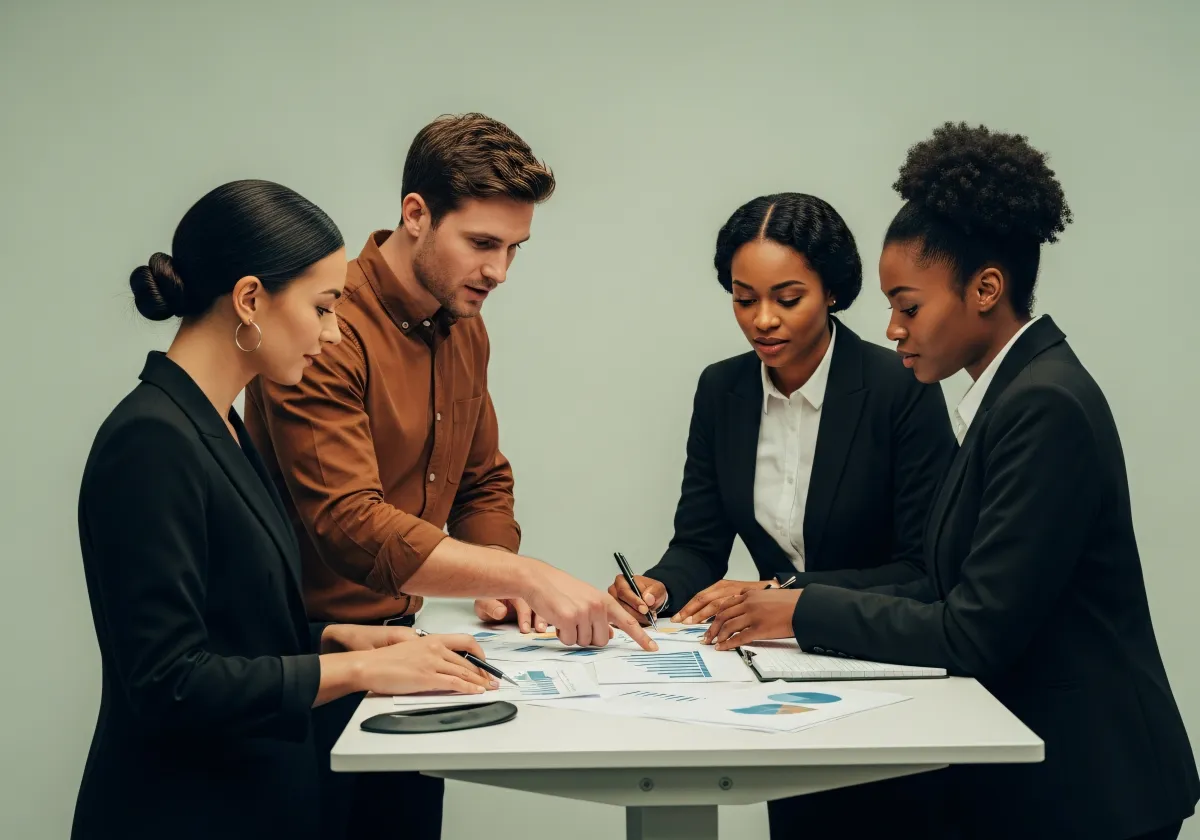 Equipe explicando detalhes sobre proteção de dados